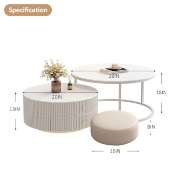 Elegant Kadaligh Nesting Coffee Table Set with Stool