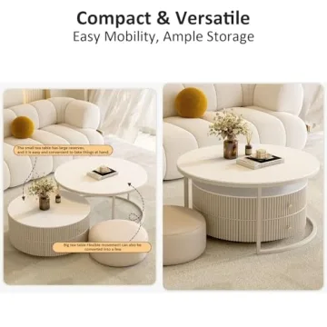 Elegant Kadaligh Nesting Coffee Table Set with Stool