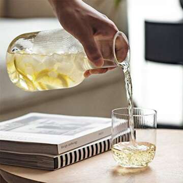Sizikato 25 Oz Vertical Stripes Clear Glass Bedside Night Water Carafe with Tumbler Glass.