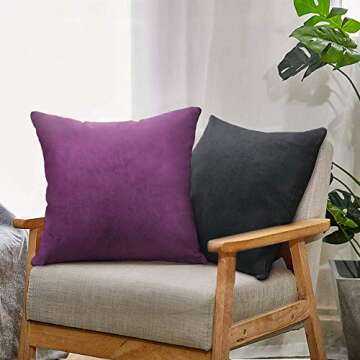 HOMAR Velvet Throw Pillow Covers 20x20 Soft Decorative Throw Pillow Cases Solid Square Pillow Cover Set of 2 for Sofa Bedroom Couch Bed Chair