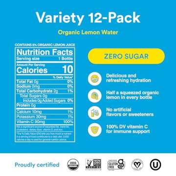 Lemon Perfect 4-Flavor Variety Pack - Refreshing Organic Hydration, Zero Sugar, 12-Pack