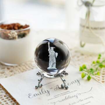 4th of July Statue of Liberty Crystal Ball Paperweight Gift
