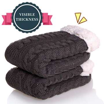 SDBING Women's Winter Super Soft Warm Cozy Fleece Lined Fuzzy Slipper Socks with Grippers (Gray A, 6-10)