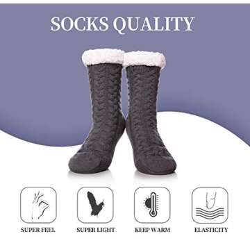 SDBING Women's Winter Super Soft Warm Cozy Fleece Lined Fuzzy Slipper Socks with Grippers (Gray A, 6-10)