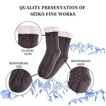 SDBING Women's Winter Super Soft Warm Cozy Fleece Lined Fuzzy Slipper Socks with Grippers (Gray A, 6-10)