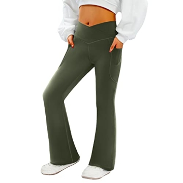 COPYLEAF Women's Flare Yoga Pants with Pockets-V Crossover High Waisted Bootcut Yoga Leggings-Flare ...