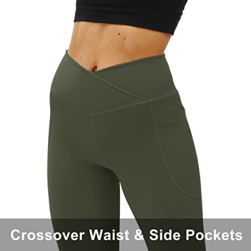 COPYLEAF Women's Flare Yoga Pants with Pockets-V Crossover High Waisted Bootcut Yoga Leggings-Flare Bell Bottom Workout Gym Leggings Green