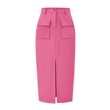 KIRUNDO Women's Trendy Summer High Waist Long Pencil Cargo Midi Skirt (Pink, Medium)