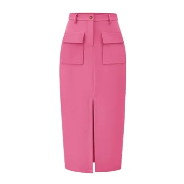 KIRUNDO Women's Trendy Summer High Waist Long Pencil Cargo Midi Skirt (Pink, Medium)