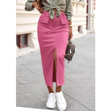 KIRUNDO High Waisted Midi Skirt Chic Summer Fashion