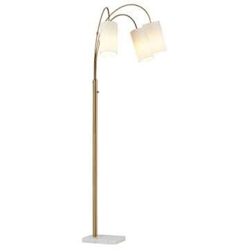 Amazon Brand – Rivet 3-Light Arc Floor Lamp, Marble and Brass, With Bulbs , 79" x 27" x 21", Antique Brass