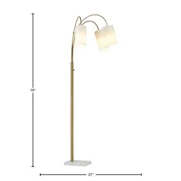 Rivet 3-Light Arc Floor Lamp in Marble Brass Finish