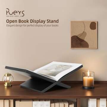 PUERSI Open Book Display Stand, Wooden Large Book Holder, Coffee Table Book Stand, Wood Book Easel f...
