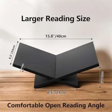 PUERSI Open Book Display Stand, Wooden Large Book Holder, Coffee Table Book Stand, Wood Book Easel for Magazine, Art Book, Cook Book, Bible, Quran - Black