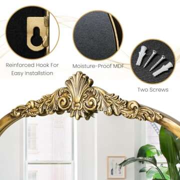 BohoBliss Tall Vintage Mirror, 23"X47" Gold Arch Mirror for Wall, Wall-Mounted Hanging Mirror, Antique Ornate Brass Baroque Mirror for Living Room/Hallway/Bathroom/Bedroom/Entryway