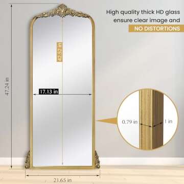 BohoBliss Tall Vintage Mirror, 23"X47" Gold Arch Mirror for Wall, Wall-Mounted Hanging Mirror, Antique Ornate Brass Baroque Mirror for Living Room/Hallway/Bathroom/Bedroom/Entryway