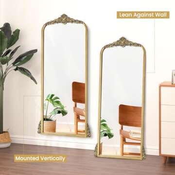 BohoBliss Tall Vintage Mirror, 23"X47" Gold Arch Mirror for Wall, Wall-Mounted Hanging Mirror, Antique Ornate Brass Baroque Mirror for Living Room/Hallway/Bathroom/Bedroom/Entryway