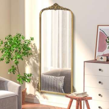 BohoBliss Tall Vintage Mirror, 23"X47" Gold Arch Mirror for Wall, Wall-Mounted Hanging Mirror, Antique Ornate Brass Baroque Mirror for Living Room/Hallway/Bathroom/Bedroom/Entryway