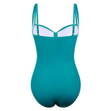 Hilor Women's Ruched Front Twist One Piece Swimsuit Tummy Control Bathing Suits Retro Swimwear Monokini Bluebird Blue 14