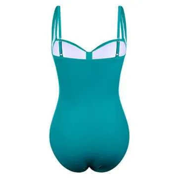 Hilor Women's Ruched Front Twist One Piece Swimsuit Tummy Control Bathing Suits Retro Swimwear Monokini Bluebird Blue 14