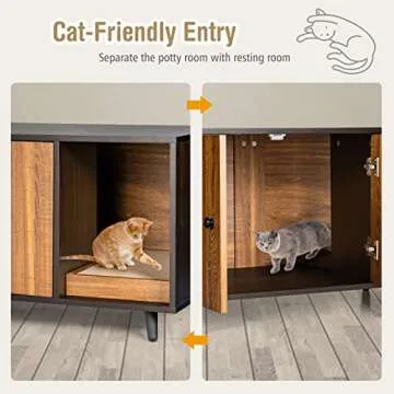PETSITE Cat Litter Box Enclosure, Wooden Litter Box Cabinet with Divider, Scratching Pad & Metal Legs, Litterbox Enclosure Furniture with Double Doors, Hidden Litter Box, 35.5 x 20 x 20 inch