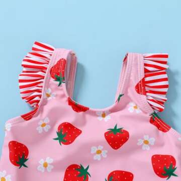 Tiny Cutey Toddler Girl Swimsuit Ruffled Stripe Sleeveless Swimwear One-Piece Baby Girl Bathing Suit...