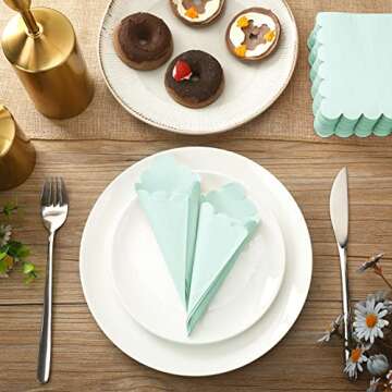 100 Pcs Scalloped Cocktail Napkins Thick Paper Napkins Disposable Party Napkins Beverage Napkins for Wedding Dinner Birthday Supplies, 5 x 5 Inches (Mint Green)