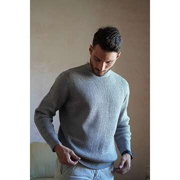 PJ PAUL JONES Cable Knit Waffle Sweater for Men - Thermal Crew Neck in Grey