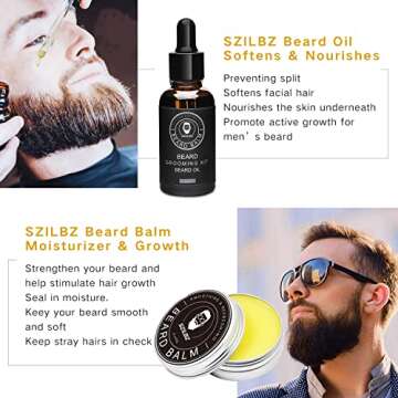 SZILBZ Beard Kit for Men Grooming & Care - Beard Oil, Beard Balm, Beard Wash,Beard Brush, Comb, Scissors, Ebook, Stylng Tool, Christmas Gifts for Men Dad Husband Boyfriend
