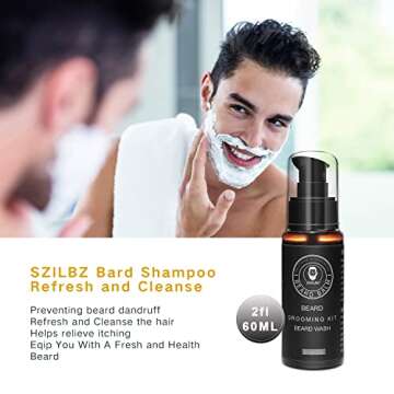 SZILBZ Beard Kit for Men Grooming & Care - Beard Oil, Beard Balm, Beard Wash,Beard Brush, Comb, Scissors, Ebook, Stylng Tool, Christmas Gifts for Men Dad Husband Boyfriend