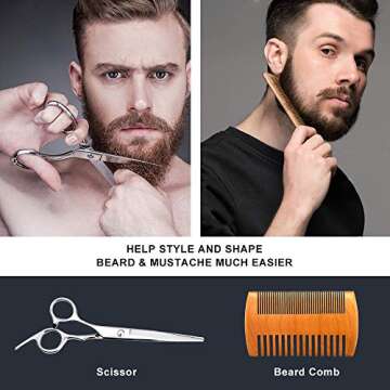 SZILBZ Beard Kit for Men Grooming & Care - Beard Oil, Beard Balm, Beard Wash,Beard Brush, Comb, Scissors, Ebook, Stylng Tool, Christmas Gifts for Men Dad Husband Boyfriend