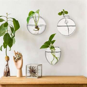 yarlung Set of 6 Glass Planters Wall Hanging Terrarium, Clear Plants Vase Wall Mount for Propagating Hydroponics Plants, Indoor Air Plants, Stylish 6 Shapes (Plants Not Included)