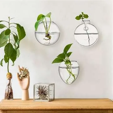 yarlung Set of 6 Glass Planters Wall Hanging Terrarium, Clear Plants Vase Wall Mount for Propagating Hydroponics Plants, Indoor Air Plants, Stylish 6 Shapes (Plants Not Included)