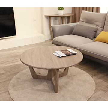 FINECASA Wooden Round Coffee Table with Curved Legs