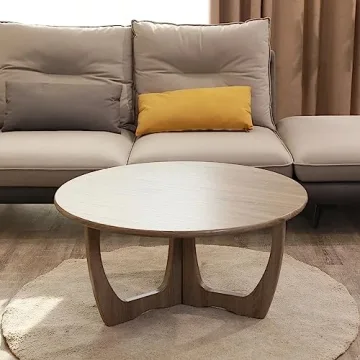 FINECASA Wooden Round Coffee Table with Curved Legs