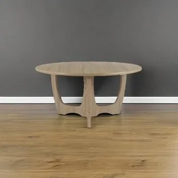 FINECASA Wooden Round Coffee Table with Curved Legs