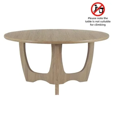 FINECASA Wooden Round Coffee Table with Curved Legs