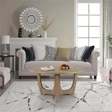 FINECASA Wooden Round Coffee Table with Curved Legs