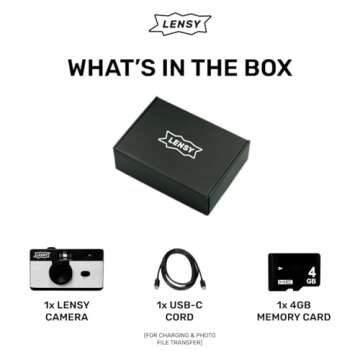 LENSY No Screen Digital Camera | Rechargeable, 8mp, Lightweight, Focus-Free, Auto-Flash, Easy-to-Use, Reusable, Film-Style Photos (White)