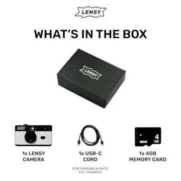 LENSY No Screen Digital Camera | Rechargeable, 8mp, Lightweight, Focus-Free, Auto-Flash, Easy-to-Use, Reusable, Film-Style Photos (White)