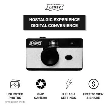 LENSY No Screen Digital Camera | Rechargeable, 8mp, Lightweight, Focus-Free, Auto-Flash, Easy-to-Use, Reusable, Film-Style Photos (White)