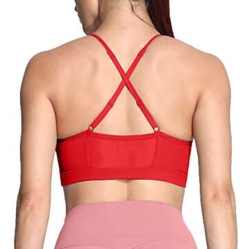 Aoxjox Sports Bras for Women Workout Fitness Ruched Training Baddie Cross Back Yoga Crop Tank Top (Racing Red, X-Small)