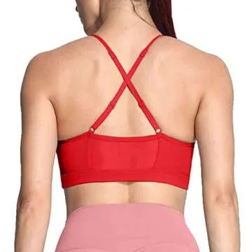 Aoxjox Sports Bras for Women Workout Fitness Ruched Training Baddie Cross Back Yoga Crop Tank Top (Racing Red, X-Small)