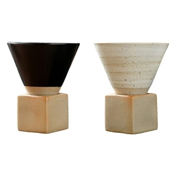 DCQRY 2Pcs Coarse Pottery Coffee Mug Set – Unique Triangular Cone Shape