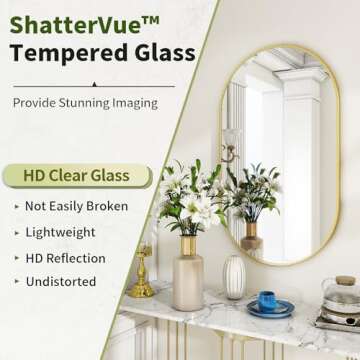 BEAUTYPEAK Wall Mounted Mirror, 20"x36" Oval Bathroom Mirror with Metal Frame, Vertical & Horizontal Hang, Ideal for Bedroom, Entryway, Living Room, Gold