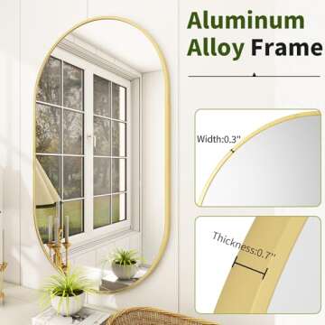 BEAUTYPEAK Wall Mounted Mirror, 20"x36" Oval Bathroom Mirror with Metal Frame, Vertical & Horizontal Hang, Ideal for Bedroom, Entryway, Living Room, Gold