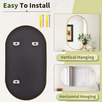 BEAUTYPEAK Wall Mounted Mirror, 20"x36" Oval Bathroom Mirror with Metal Frame, Vertical & Horizontal Hang, Ideal for Bedroom, Entryway, Living Room, Gold