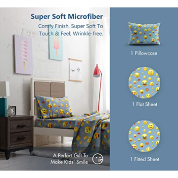 Chital Twin Bed Sheets for Boys | Fun Emoji Bedding Set