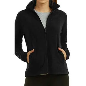 Sofra Women's Polar Fleece Full Zip Up Winter Jacket (S, Black)