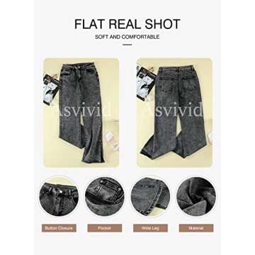 Asvivid Womens Casual High Waisted Flare Jeans Wide Leg Slit Ankle Bell Bottom Denim Pants Black 10